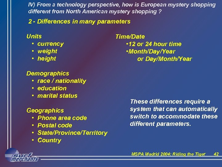 IV) From a technology perspective, how is European mystery shopping different from North American
