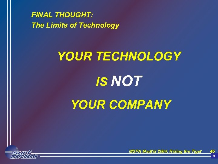 FINAL THOUGHT: The Limits of Technology YOUR TECHNOLOGY IS NOT YOUR COMPANY MSPA Madrid
