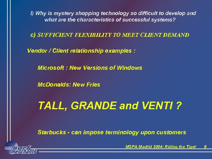 I) Why is mystery shopping technology so difficult to develop and what are the