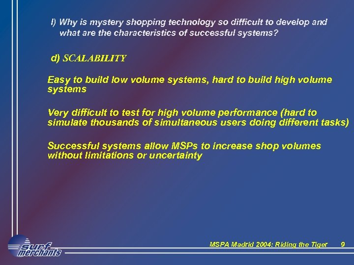 I) Why is mystery shopping technology so difficult to develop and what are the