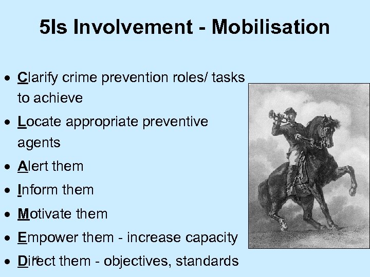 5 Is Involvement - Mobilisation · Clarify crime prevention roles/ tasks to achieve ·