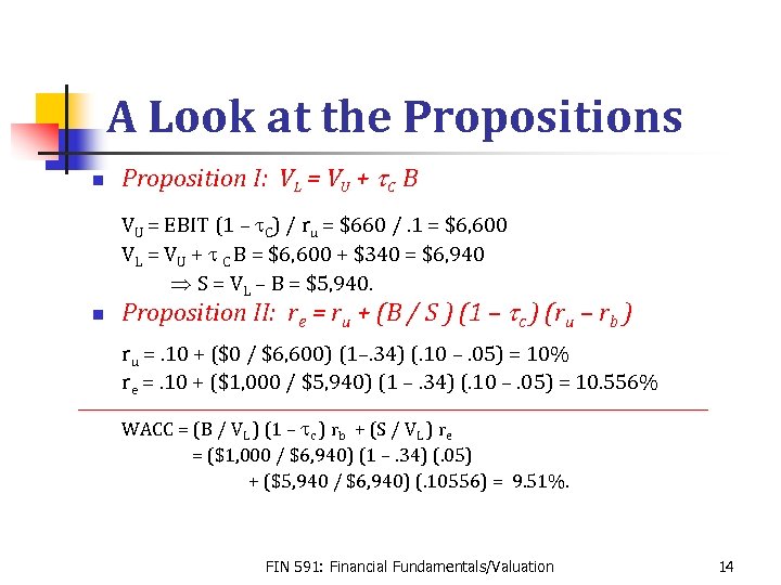 A Look at the Propositions n Proposition I: VL = VU + t. C