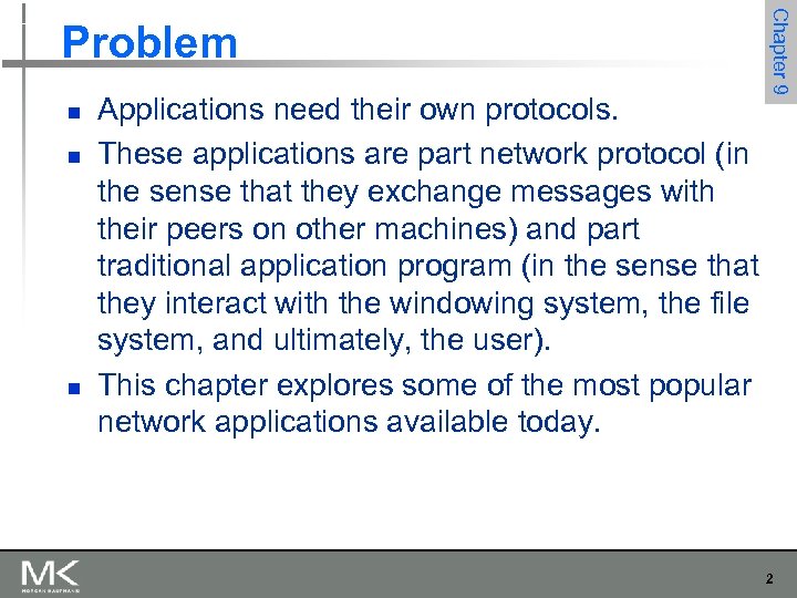 n n n Applications need their own protocols. These applications are part network protocol