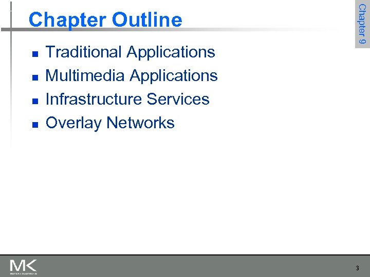 n n Traditional Applications Multimedia Applications Infrastructure Services Overlay Networks Chapter 9 Chapter Outline