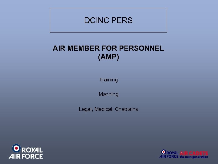 DCINC PERS AIR MEMBER FOR PERSONNEL (AMP) Training Manning Legal, Medical, Chaplains 