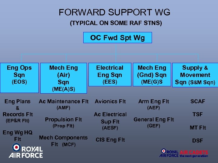 FORWARD SUPPORT WG (TYPICAL ON SOME RAF STNS) OC Fwd Spt Wg Eng Ops