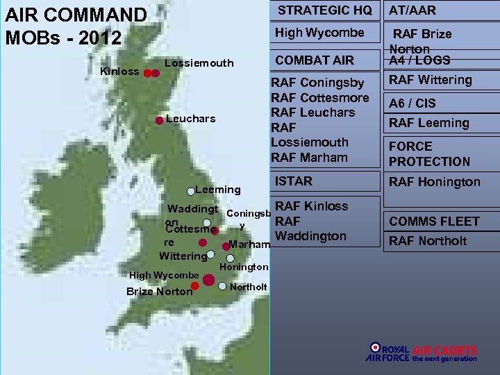 STRATEGIC HQ Kinloss Lossiemouth AT/AAR High Wycombe AIR COMMAND MOBs - 2012 RAF Brize