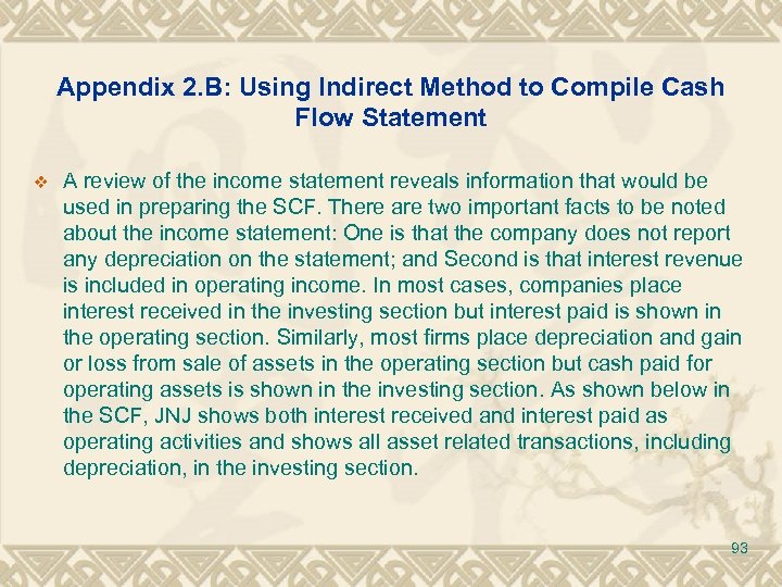 Appendix 2. B: Using Indirect Method to Compile Cash Flow Statement v A review
