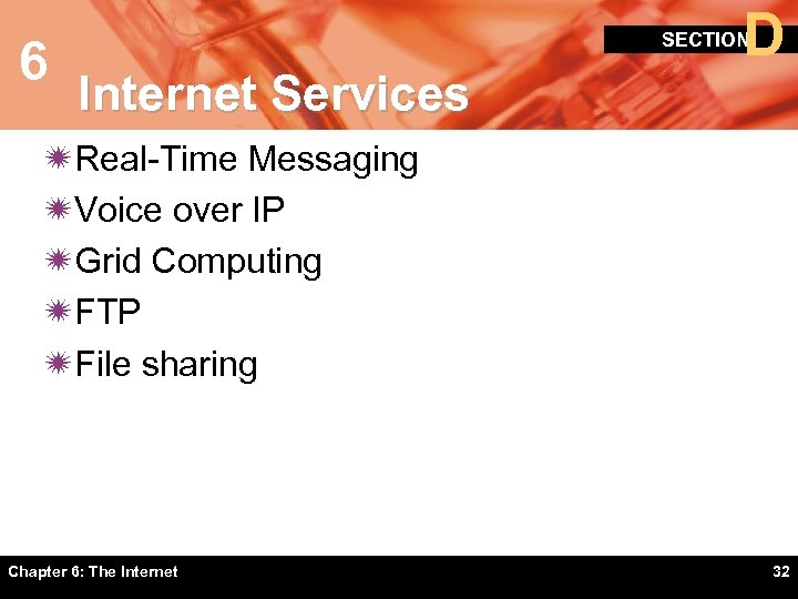 6 D SECTION Internet Services ïReal-Time Messaging ïVoice over IP ïGrid Computing ïFTP ïFile