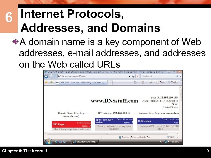 6 Internet Protocols, Addresses, and Domains ïA domain name is a key component of