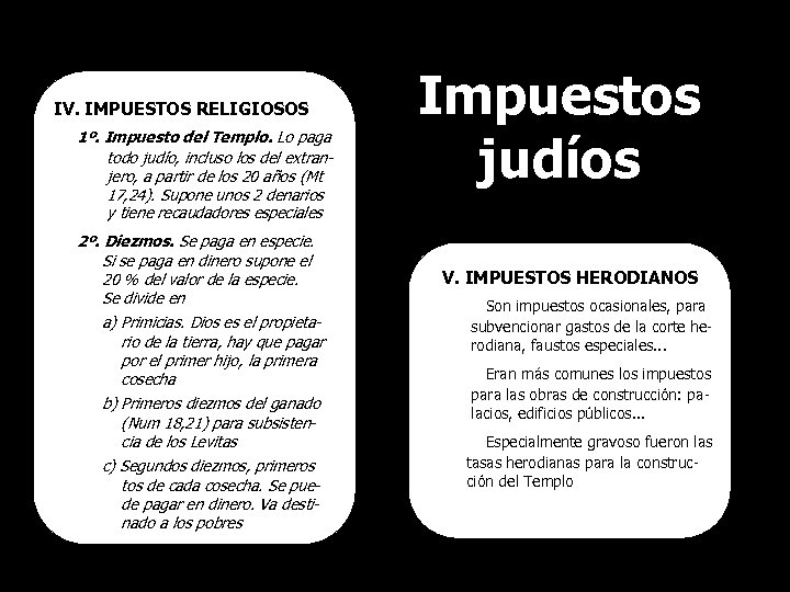 IV. IMPUESTOS RELIGIOSOS 1º. Impuesto del Templo. Lo paga todo judío, incluso los del