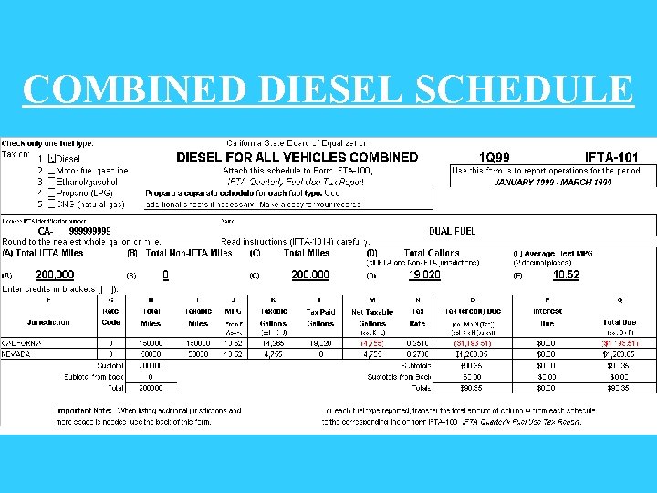 COMBINED DIESEL SCHEDULE 