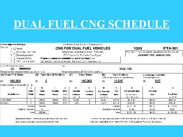 DUAL FUEL CNG SCHEDULE 