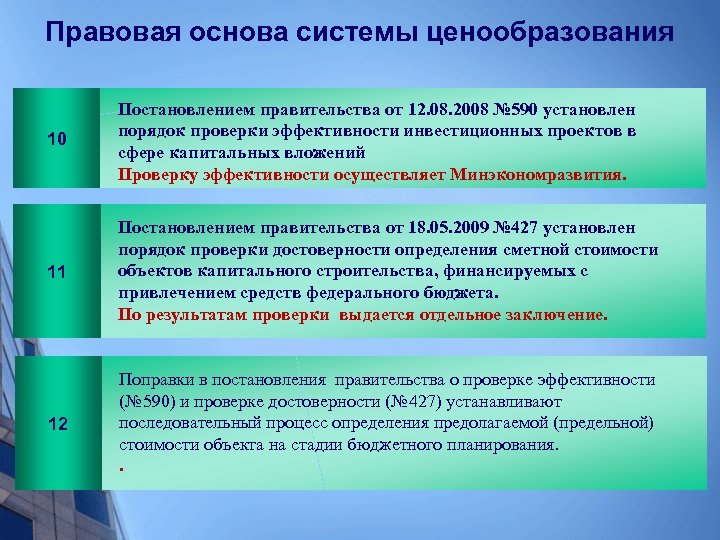 Правовая основа системы ценообразования 10 Постановлением правительства от 12. 08. 2008 № 590 установлен
