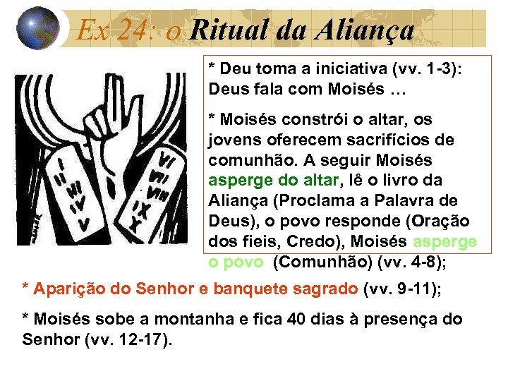 Ex 24: o Ritual da Aliança * Deu toma a iniciativa (vv. 1 -3):