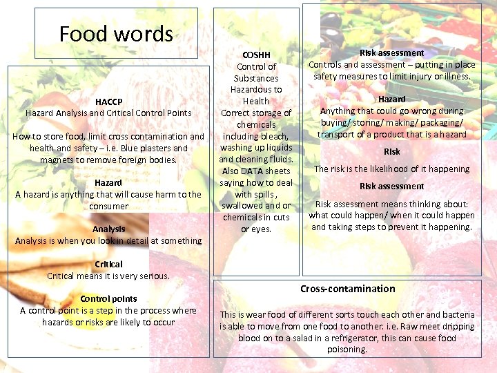 Food words HACCP Hazard Analysis and Critical Control Points How to store food, limit