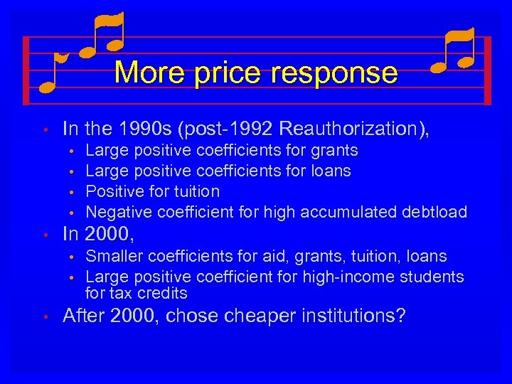 More price response • In the 1990 s (post-1992 Reauthorization), • • • In