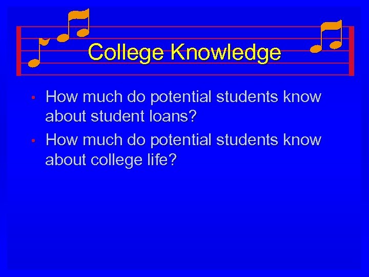 College Knowledge • • How much do potential students know about student loans? How