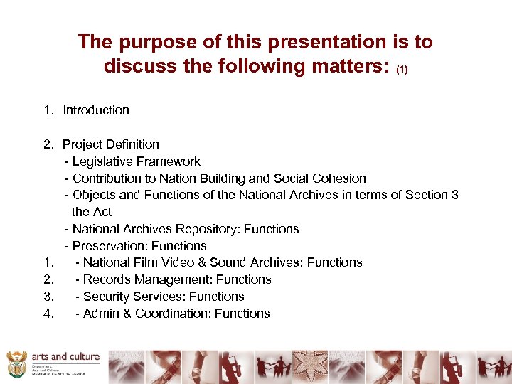 The purpose of this presentation is to discuss the following matters: (1) 1. Introduction