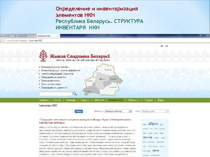Определение и инвентаризация элементов НКН Республика Беларусь. СТРУКТУРА ИНВЕНТАРЯ НКН 