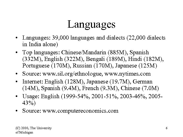Languages • Languages: 39, 000 languages and dialects (22, 000 dialects in India alone)