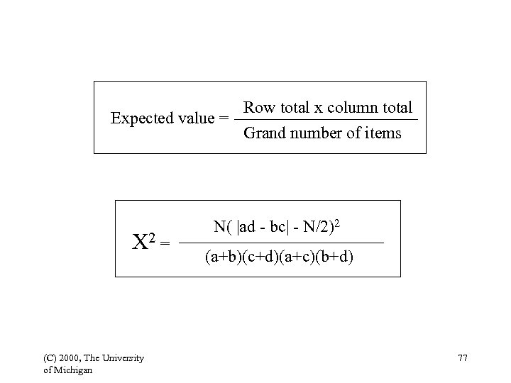 Row total x column total Expected value = Grand number of items 2 =