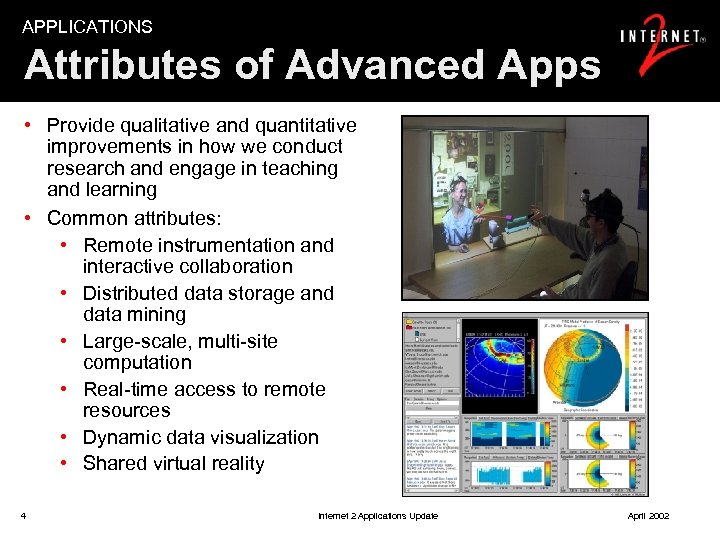 APPLICATIONS Attributes of Advanced Apps • Provide qualitative and quantitative improvements in how we