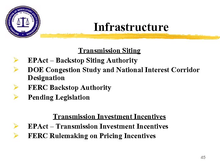 Infrastructure Ø Ø Transmission Siting EPAct – Backstop Siting Authority DOE Congestion Study and