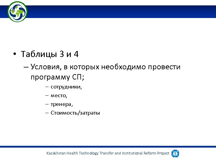  • Таблицы 3 и 4 – Условия, в которых необходимо провести программу СП;
