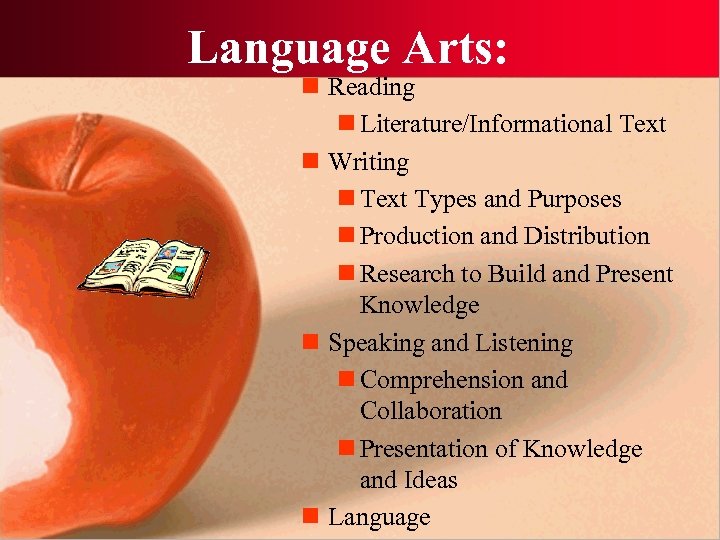 Language Arts: n Reading n Literature/Informational Text n Writing n Text Types and Purposes