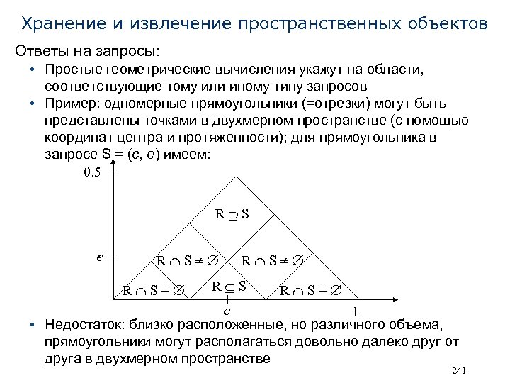 Хранение и извлечение пространственных объектов Ответы на запросы: • Простые геометрические вычисления укажут на