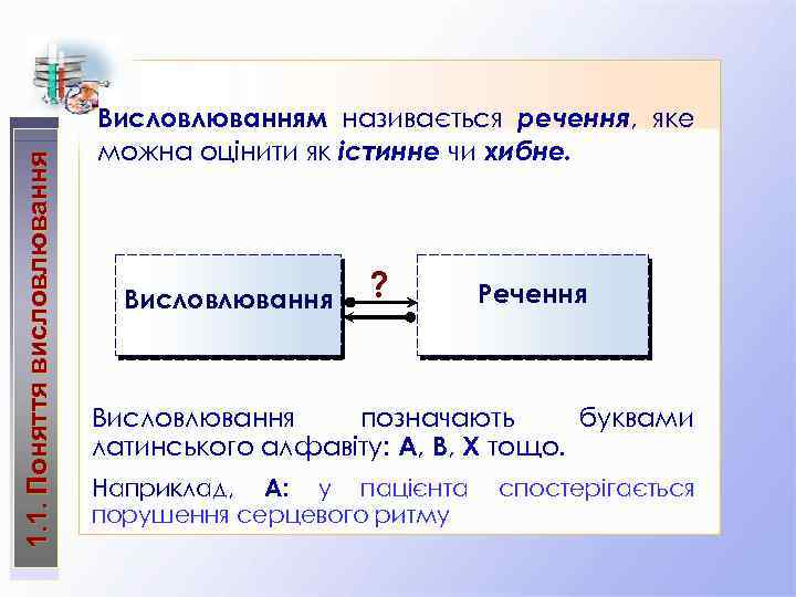 1. 1. Поняття висловлювання Висловлюванням називається речення, яке можна оцінити як істинне чи хибне.