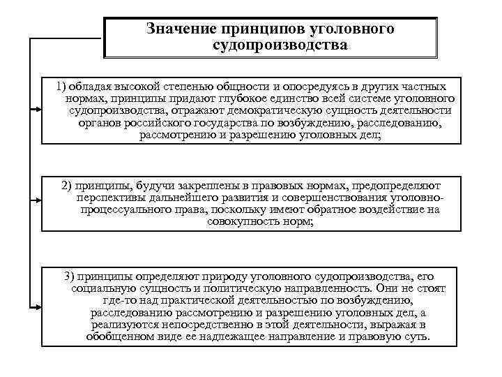 Значение принципов уголовного судопроизводства 1) обладая высокой степенью общности и опосредуясь в других частных