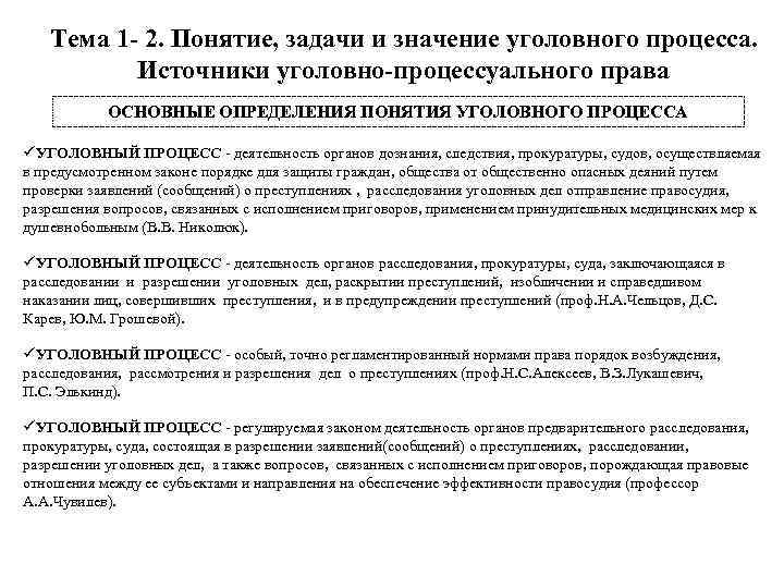 Тема 1 - 2. Понятие, задачи и значение уголовного процесса. Источники уголовно-процессуального права ОСНОВНЫЕ
