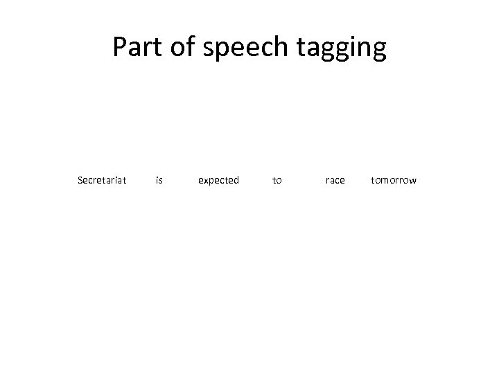 Part of speech tagging Secretariat is expected to race tomorrow 