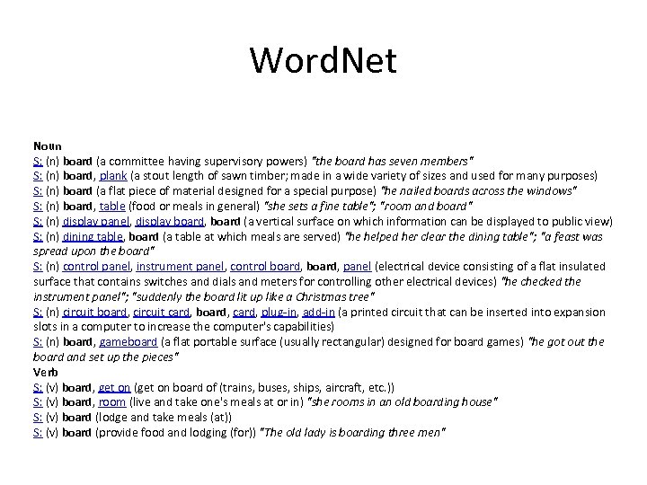 Word. Net Noun S: (n) board (a committee having supervisory powers) 