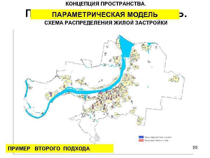 КОНЦЕПЦИЯ ПРОСТРАНСТВА. ПАРАМЕТРИЧЕСКАЯ МОДЕЛЬ. СХЕМА РАСПРЕДЕЛЕНИЯ ЖИЛОЙ ЗАСТРОЙКИ ПРИМЕР ВТОРОГО ПОДХОДА 55 