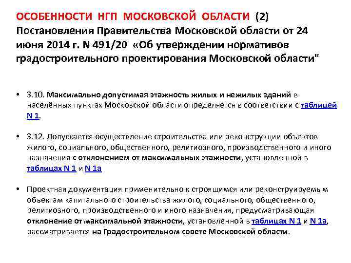 ОСОБЕННОСТИ НГП МОСКОВСКОЙ ОБЛАСТИ (2) Постановления Правительства Московской области от 24 июня 2014 г.