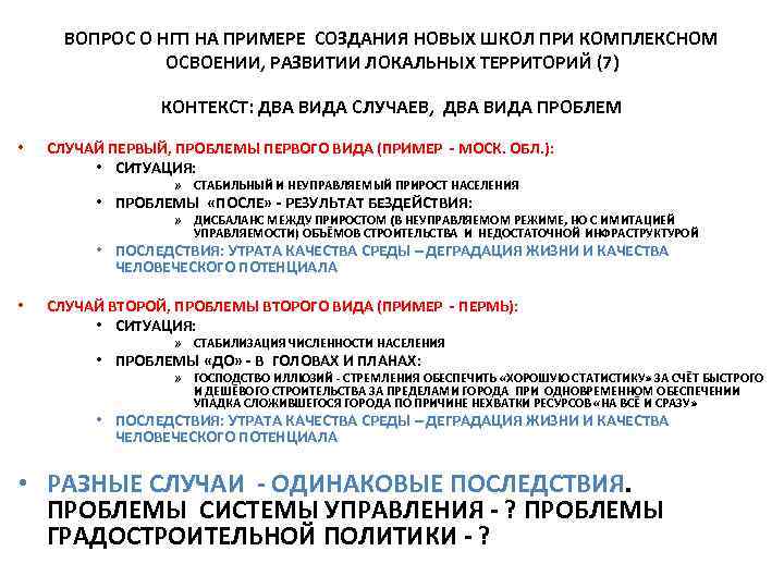 ВОПРОС О НГП НА ПРИМЕРЕ СОЗДАНИЯ НОВЫХ ШКОЛ ПРИ КОМПЛЕКСНОМ ОСВОЕНИИ, РАЗВИТИИ ЛОКАЛЬНЫХ ТЕРРИТОРИЙ