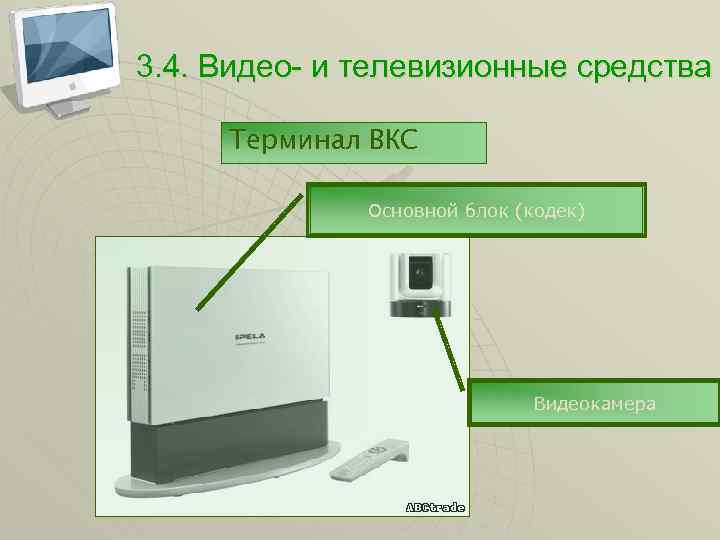 3. 4. Видео- и телевизионные средства Терминал ВКС Основной блок (кодек) Видеокамера 
