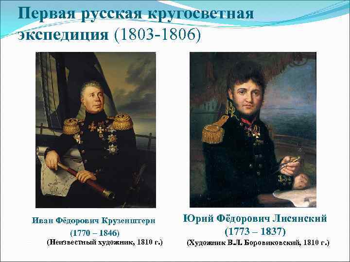 Первая русская кругосветная экспедиция (1803 -1806) Иван Фёдорович Крузенштерн (1770 – 1846) (Неизвестный художник,