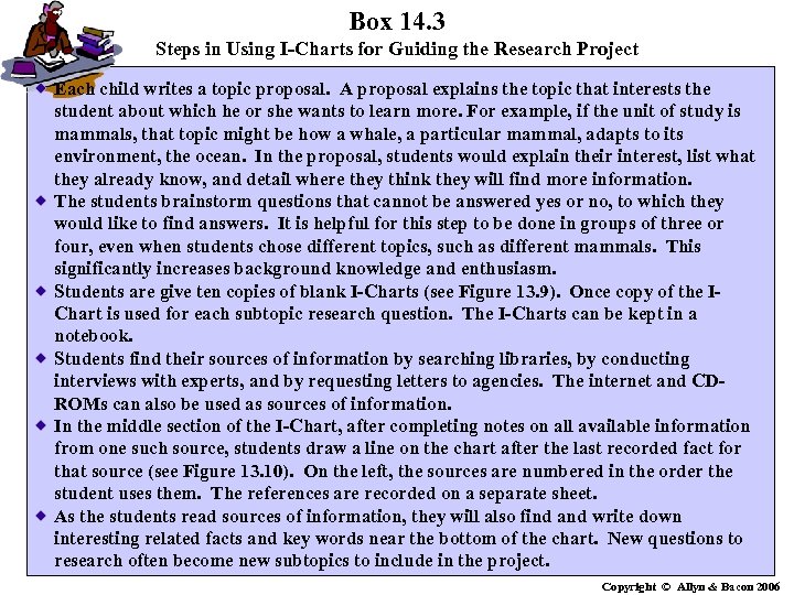 Box 14. 3 Steps in Using I-Charts for Guiding the Research Project Each child