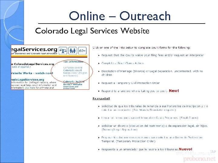 Online – Outreach Colorado Legal Services Website 