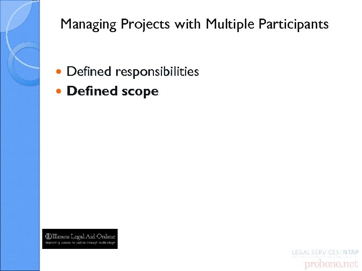 Managing Projects with Multiple Participants Defined responsibilities Defined scope 