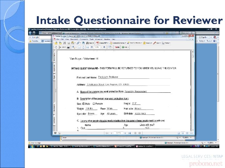 Intake Questionnaire for Reviewer 