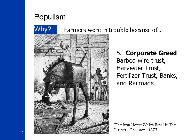 Populism Why? Farmers were in trouble because of. . . 5. Corporate Greed Barbed