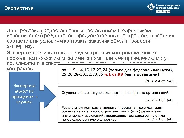Экспертиза Для проверки предоставленных поставщиком (подрядчиком, исполнителем) результатов, предусмотренных контрактом, в части их соответствия
