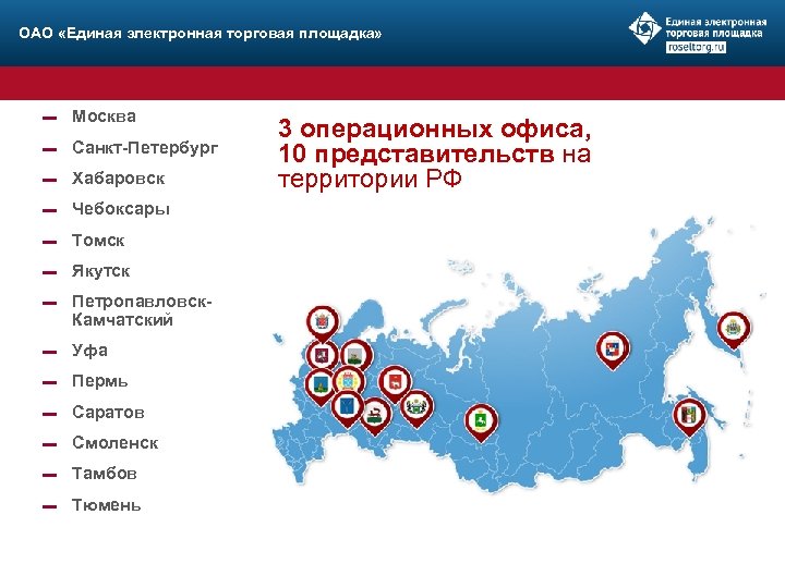 ОАО «Единая электронная торговая площадка» ▬ Москва ▬ Санкт-Петербург ▬ Хабаровск ▬ Чебоксары ▬