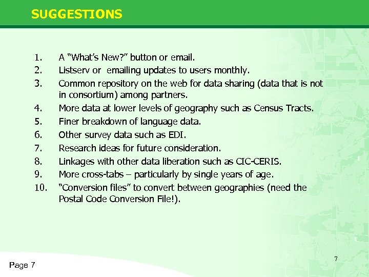 SUGGESTIONS 1. 2. 3. 4. 5. 6. 7. 8. 9. 10. Page 7 A