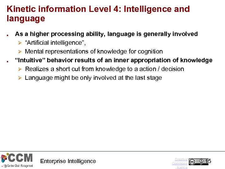 Kinetic information Level 4: Intelligence and language ■ ■ As a higher processing ability,